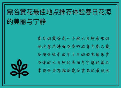 霞谷赏花最佳地点推荐体验春日花海的美丽与宁静